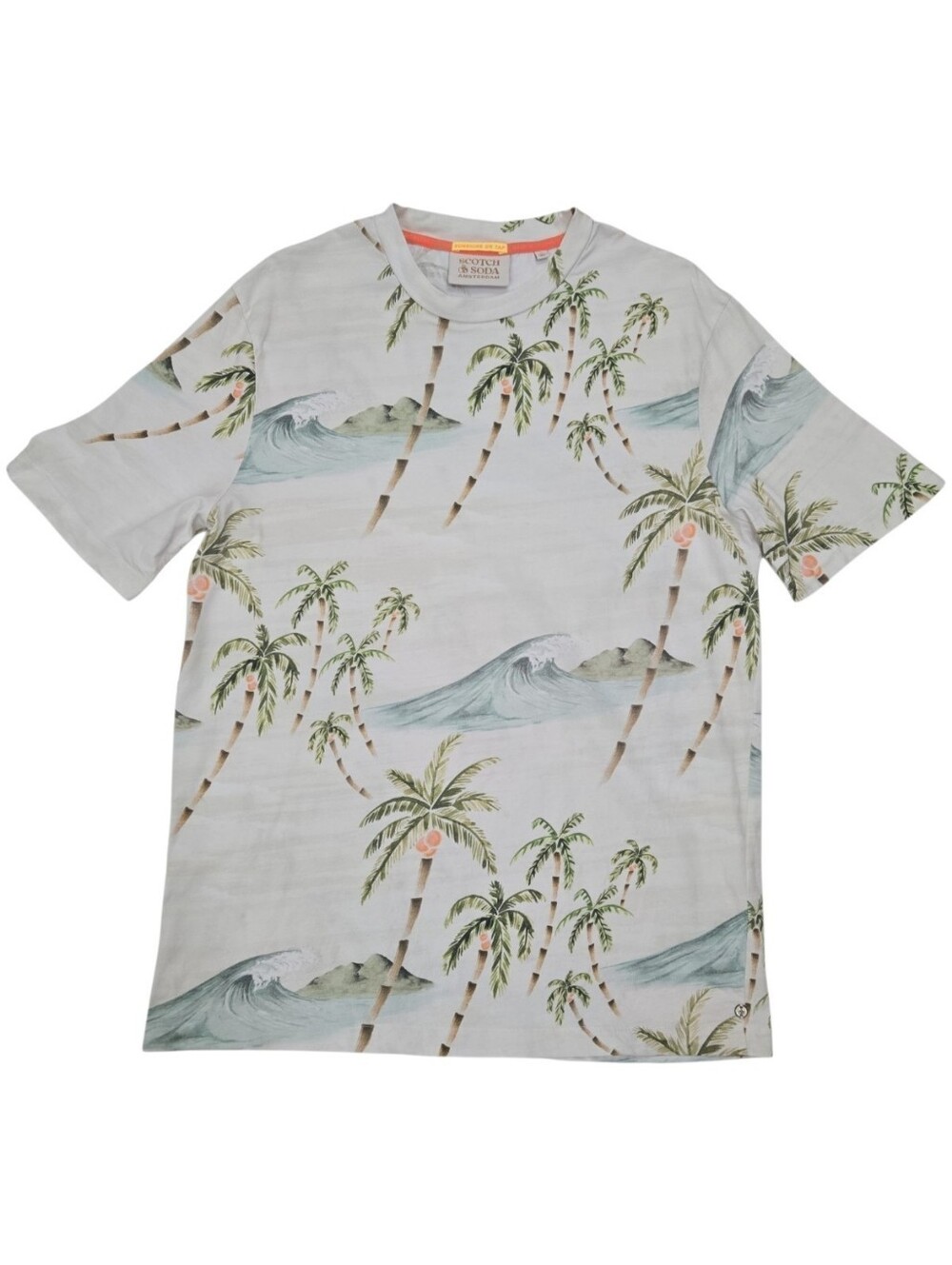 Scotch & Soda Men's L Tropical Palm Tree Wave Graphic Tee Organic Cotton